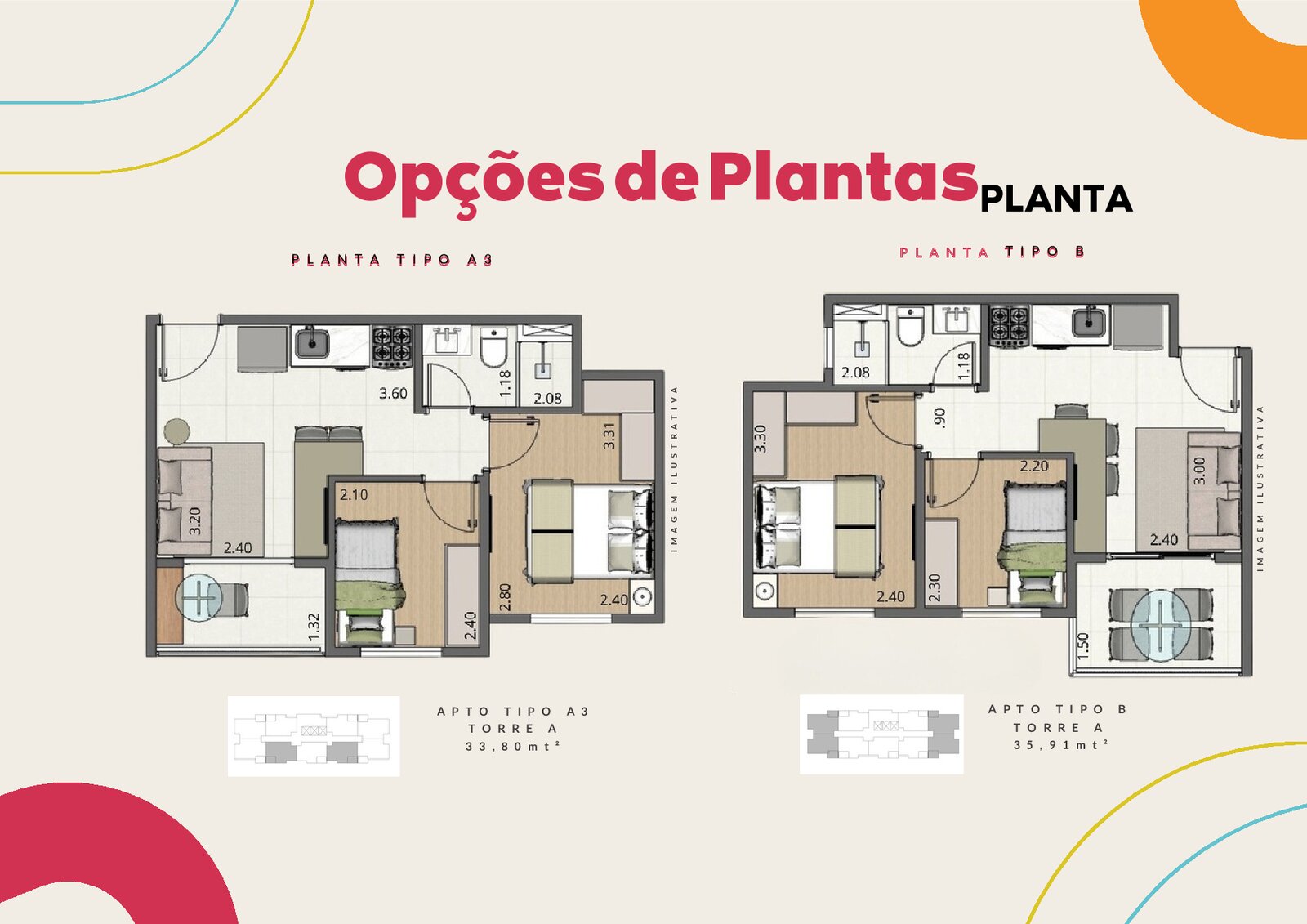 Tipo A3 33,80m² sem vaga